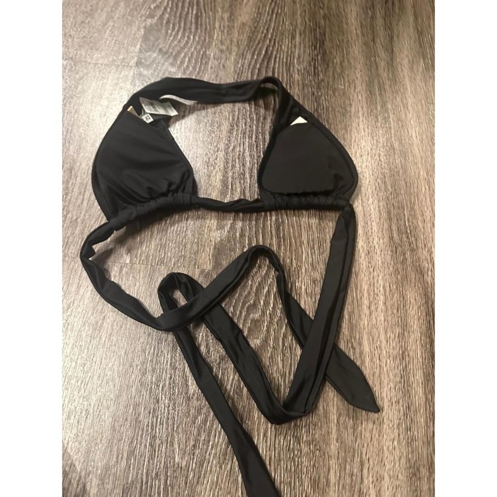 Aerie Triangle Black Bikini Top Wrap Around Halter Neck Swimsuit Medium US l - Picture 2 of 3